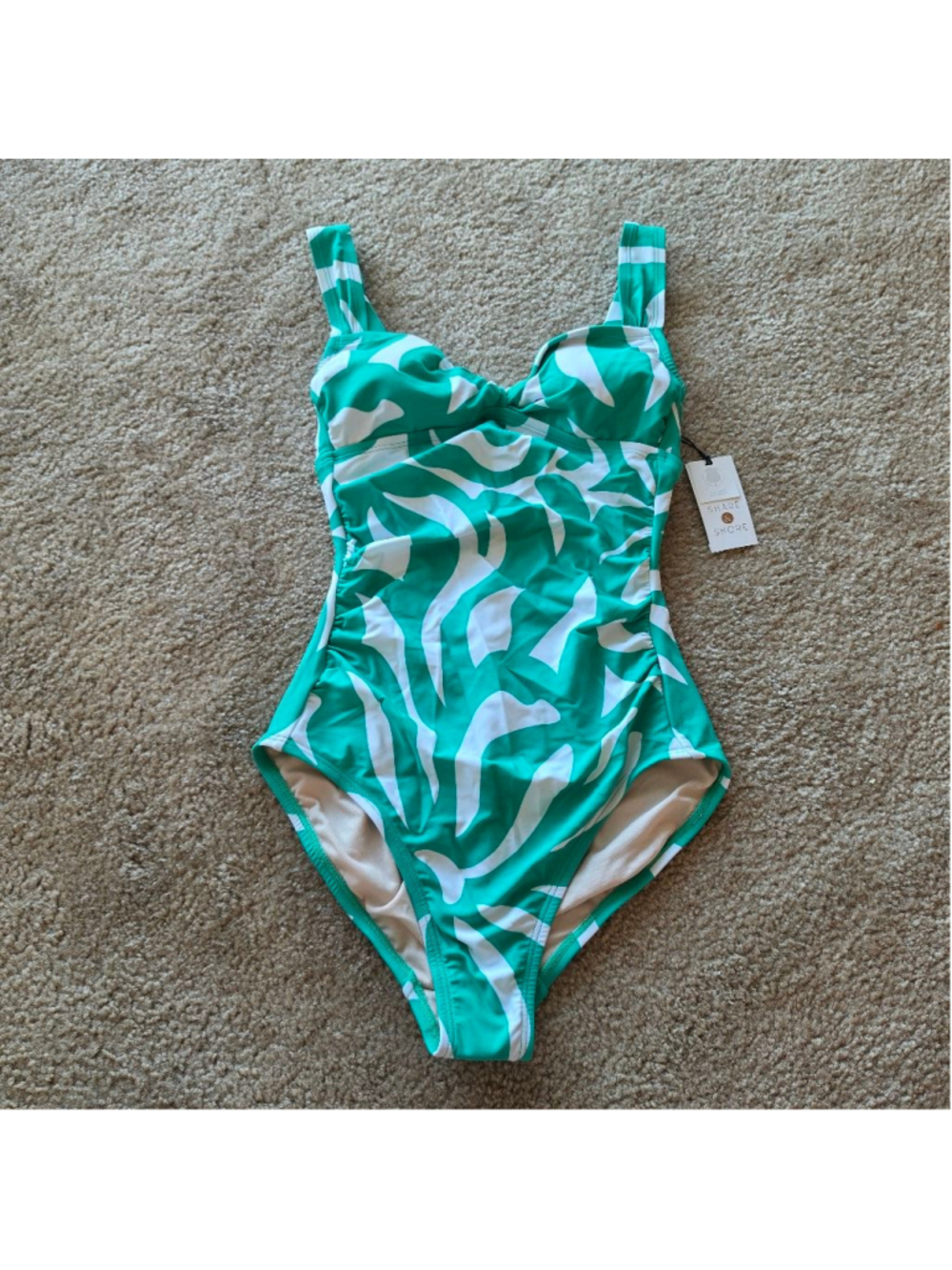 Women's Shade & Shore Twist-Front Shirred Full Coverage One Piece Swimsuit Small
